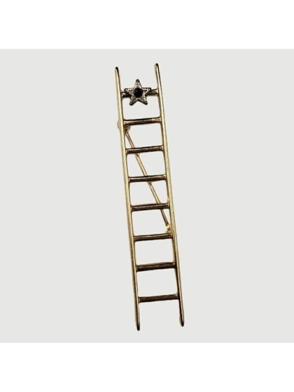 Ladder of Success with Silver Star Blue Rhinestone Brooch
